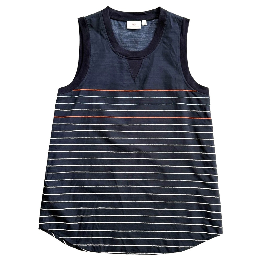 AG Adriano Goldschmied Tank Top Womens S Silk Cotton Blue Stripe Sleeveless